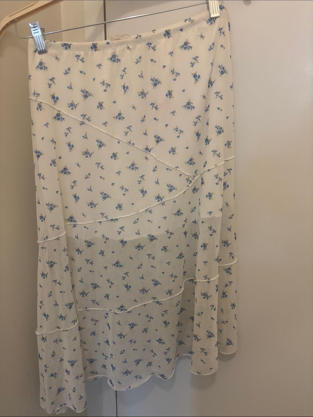 See You Monday Cream Maxi Skirt with Blue Floral Print